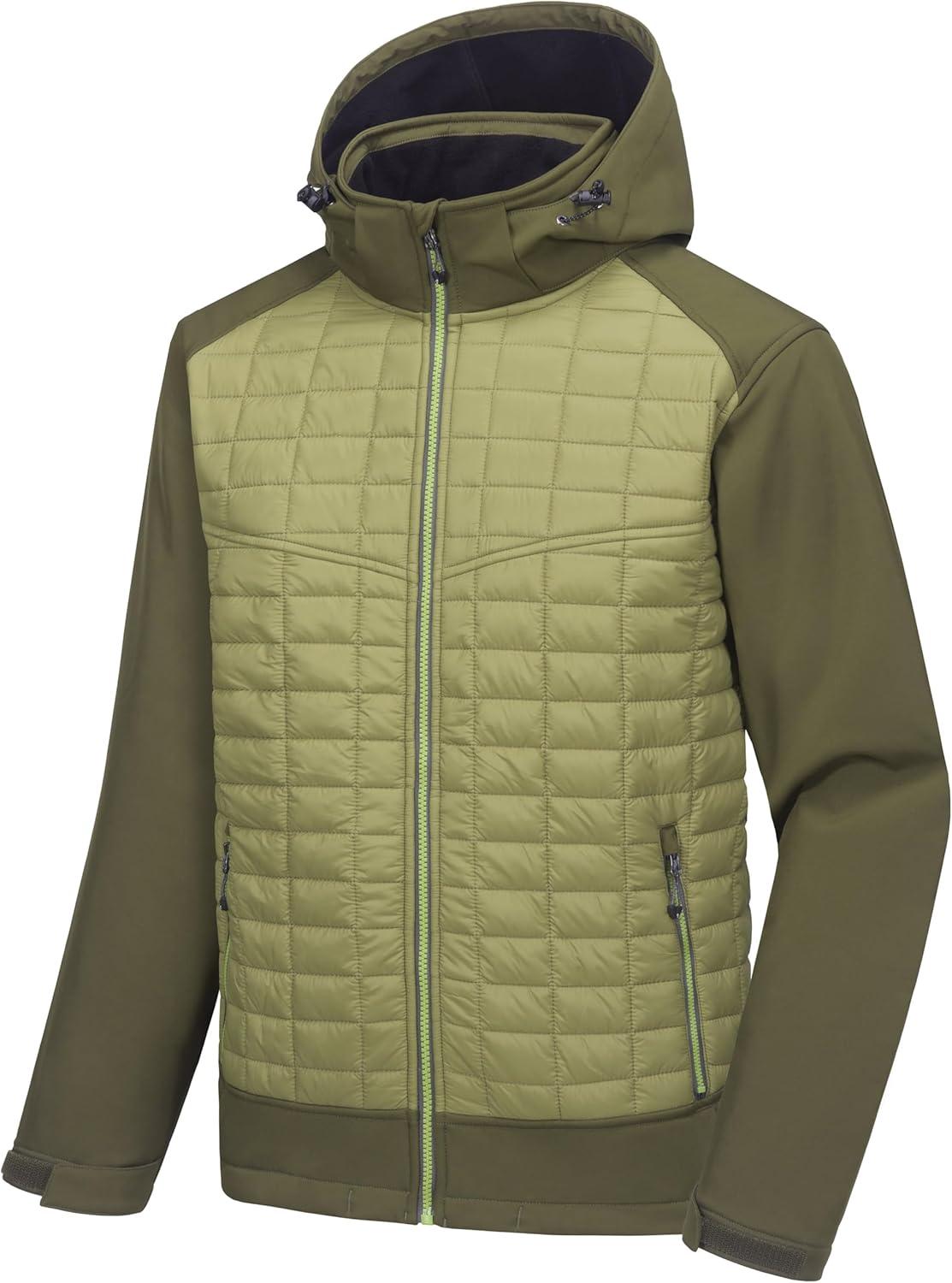 imageLittle Donkey Andy Mens Lightweight Insulated Hybrid Jacket for Hiking Running Ski Thermal Warm with Removable HoodGreen