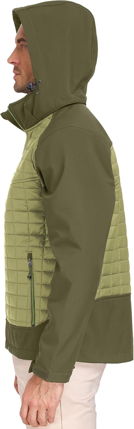 imageLittle Donkey Andy Mens Lightweight Insulated Hybrid Jacket for Hiking Running Ski Thermal Warm with Removable HoodGreen