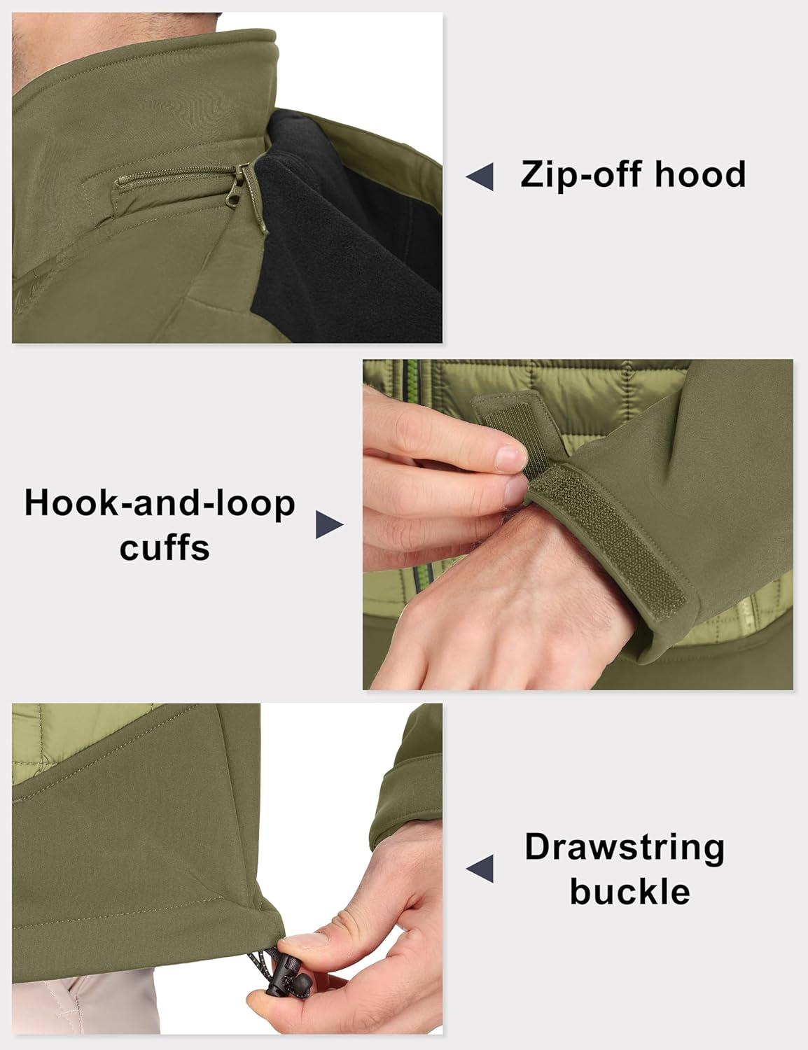 imageLittle Donkey Andy Mens Lightweight Insulated Hybrid Jacket for Hiking Running Ski Thermal Warm with Removable HoodGreen
