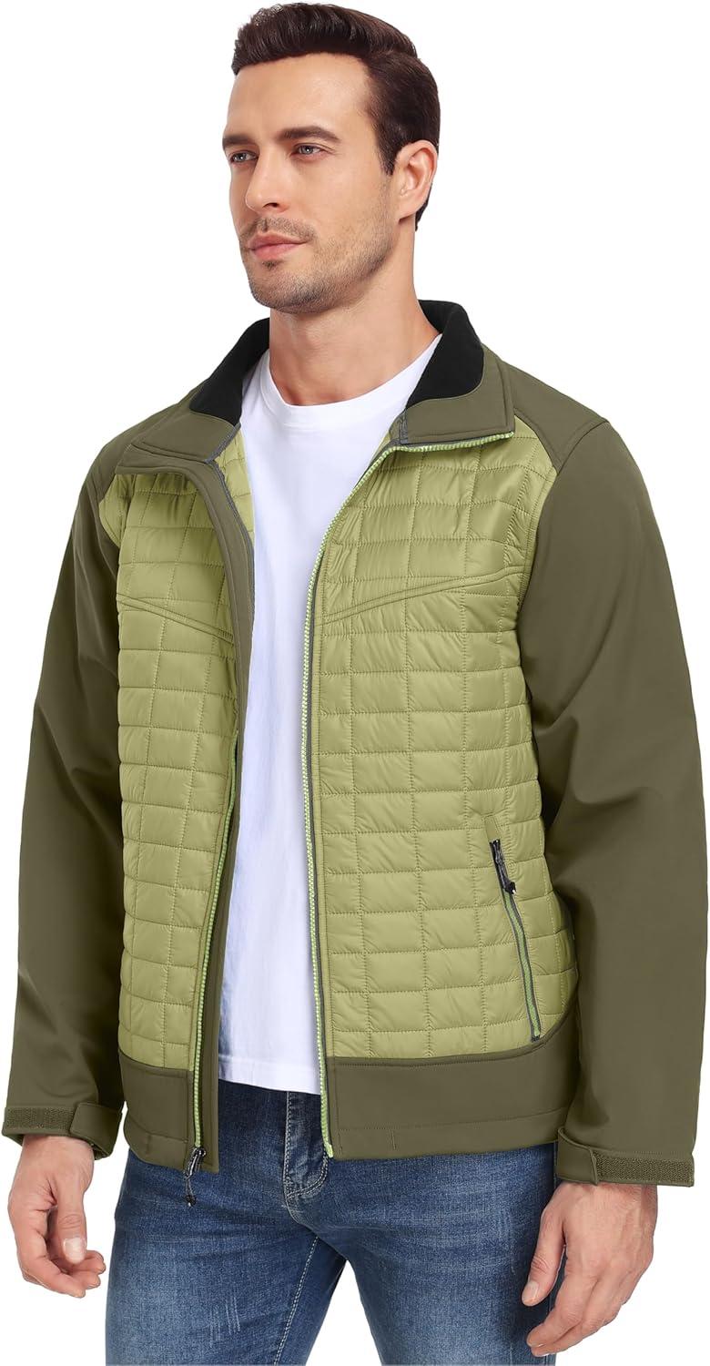 imageLittle Donkey Andy Mens Lightweight Insulated Hybrid Jacket for Hiking Running Ski Thermal Warm with Removable HoodGreen