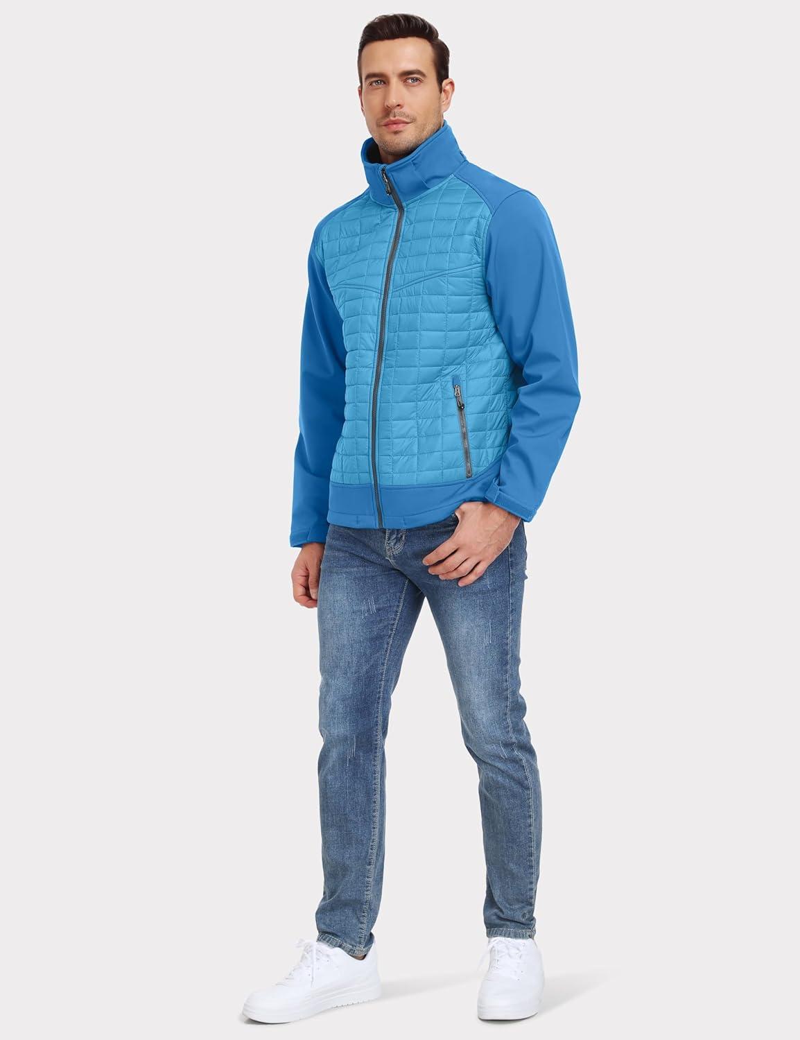 imageLittle Donkey Andy Mens Lightweight Insulated Hybrid Jacket for Hiking Running Ski Thermal Warm with Removable HoodLight Blue