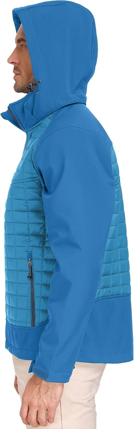 imageLittle Donkey Andy Mens Lightweight Insulated Hybrid Jacket for Hiking Running Ski Thermal Warm with Removable HoodLight Blue