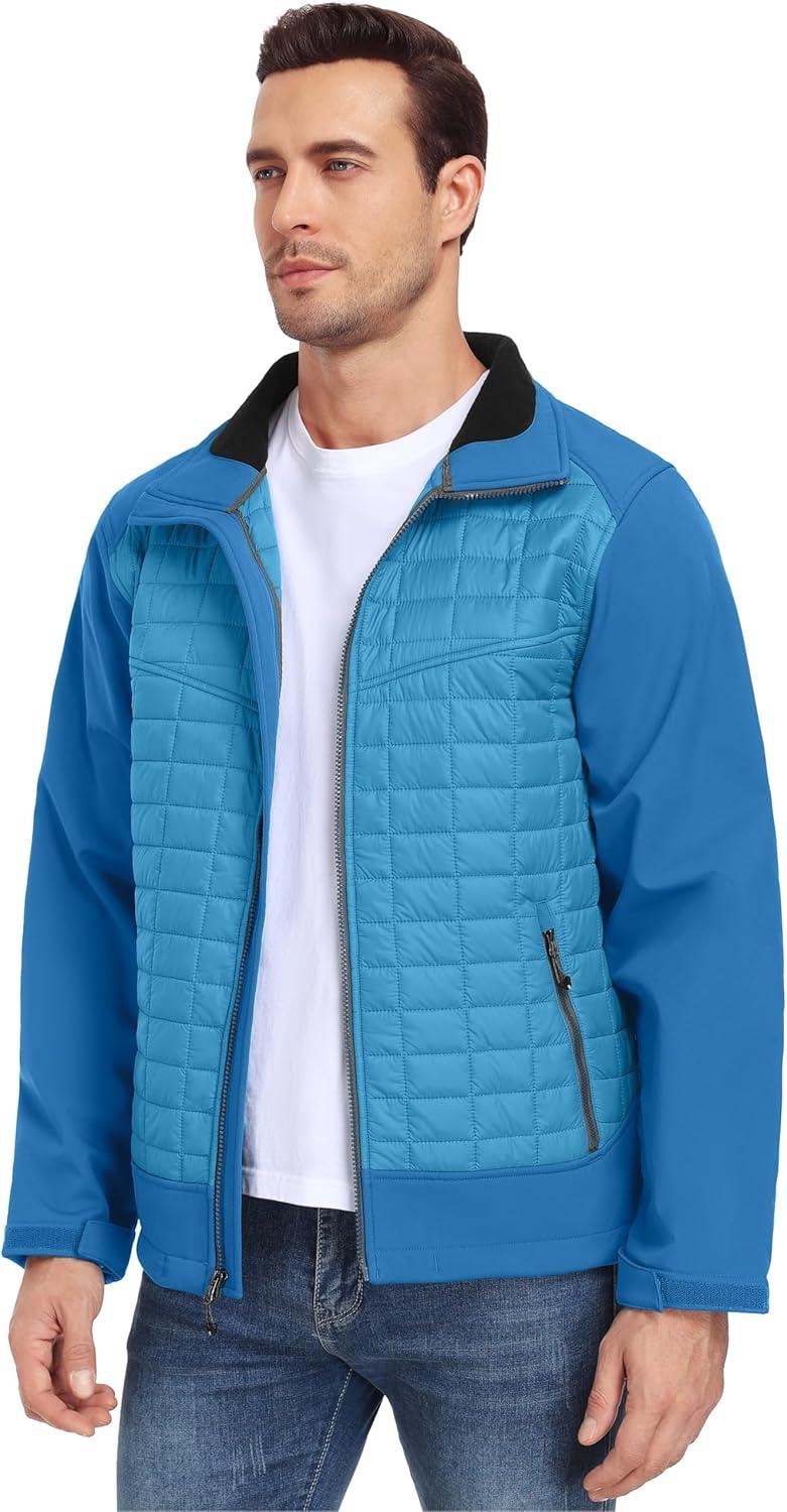 imageLittle Donkey Andy Mens Lightweight Insulated Hybrid Jacket for Hiking Running Ski Thermal Warm with Removable HoodLight Blue