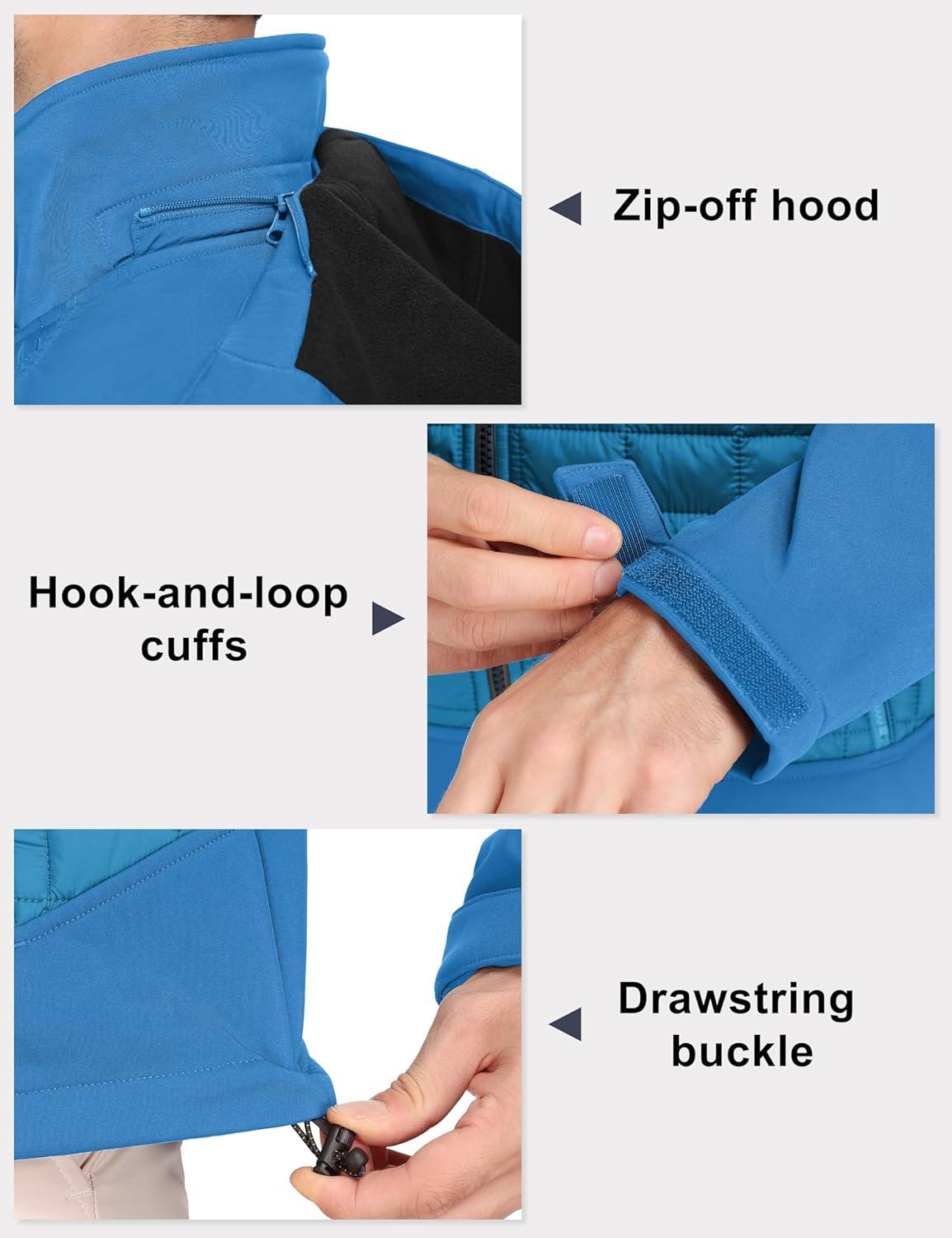 imageLittle Donkey Andy Mens Lightweight Insulated Hybrid Jacket for Hiking Running Ski Thermal Warm with Removable HoodLight Blue
