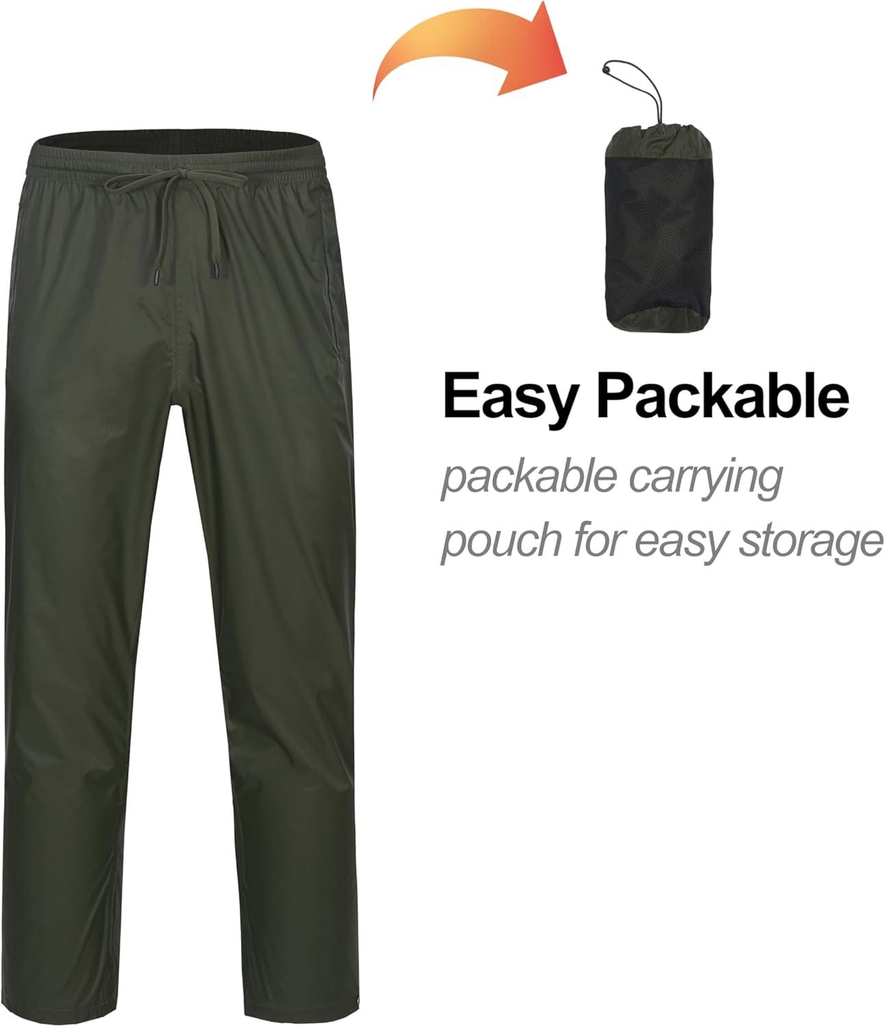 imageLittle Donkey Andy Mens Lightweight Packable Waterproof Rain Pants with Pockets for Hiking Travel FishingArmy Green