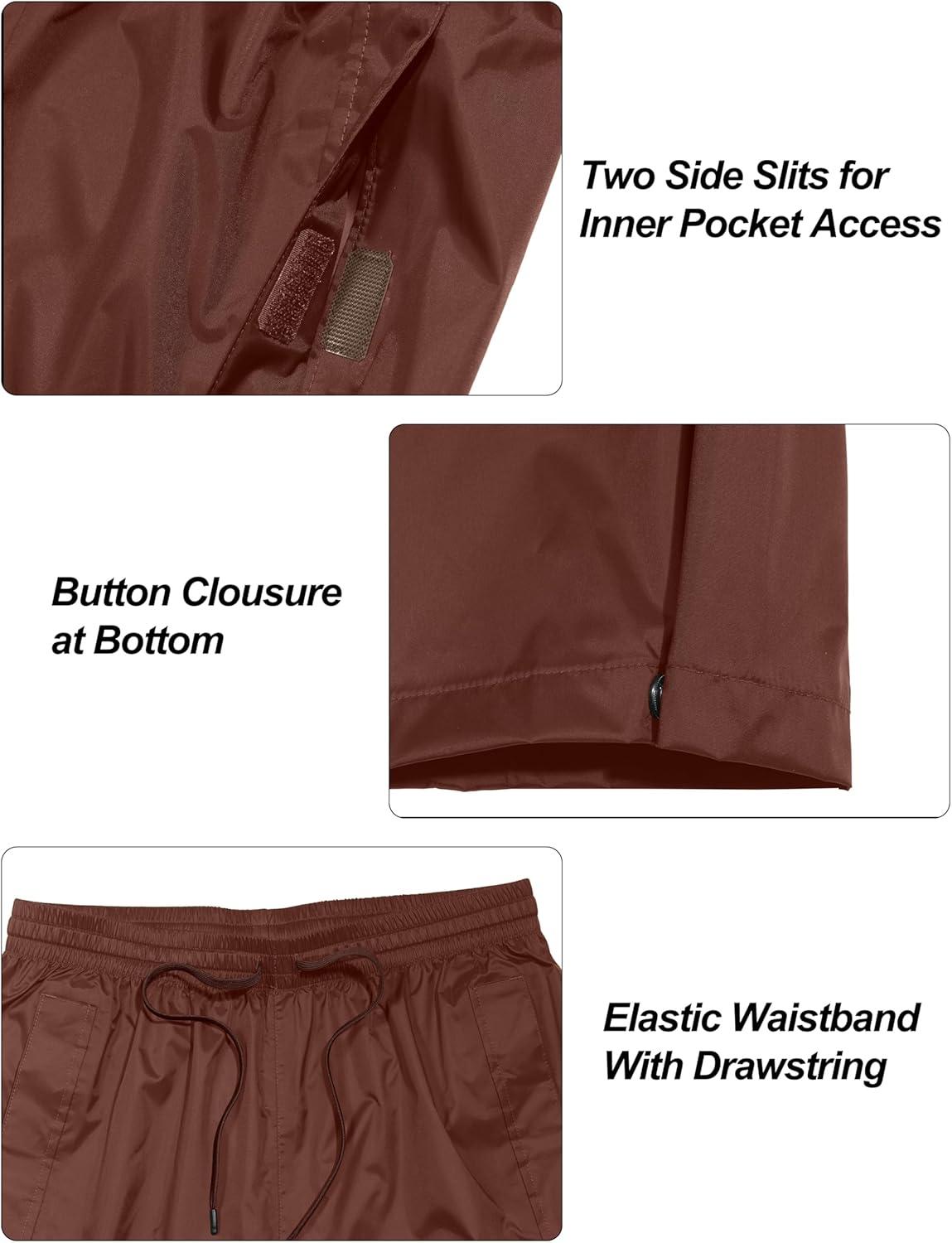 imageLittle Donkey Andy Mens Lightweight Packable Waterproof Rain Pants with Pockets for Hiking Travel FishingDark Red