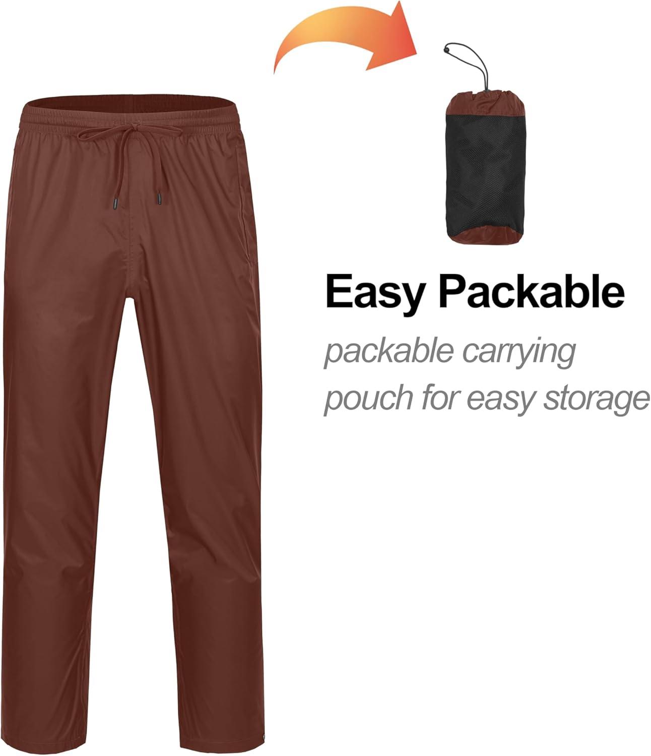 imageLittle Donkey Andy Mens Lightweight Packable Waterproof Rain Pants with Pockets for Hiking Travel FishingDark Red