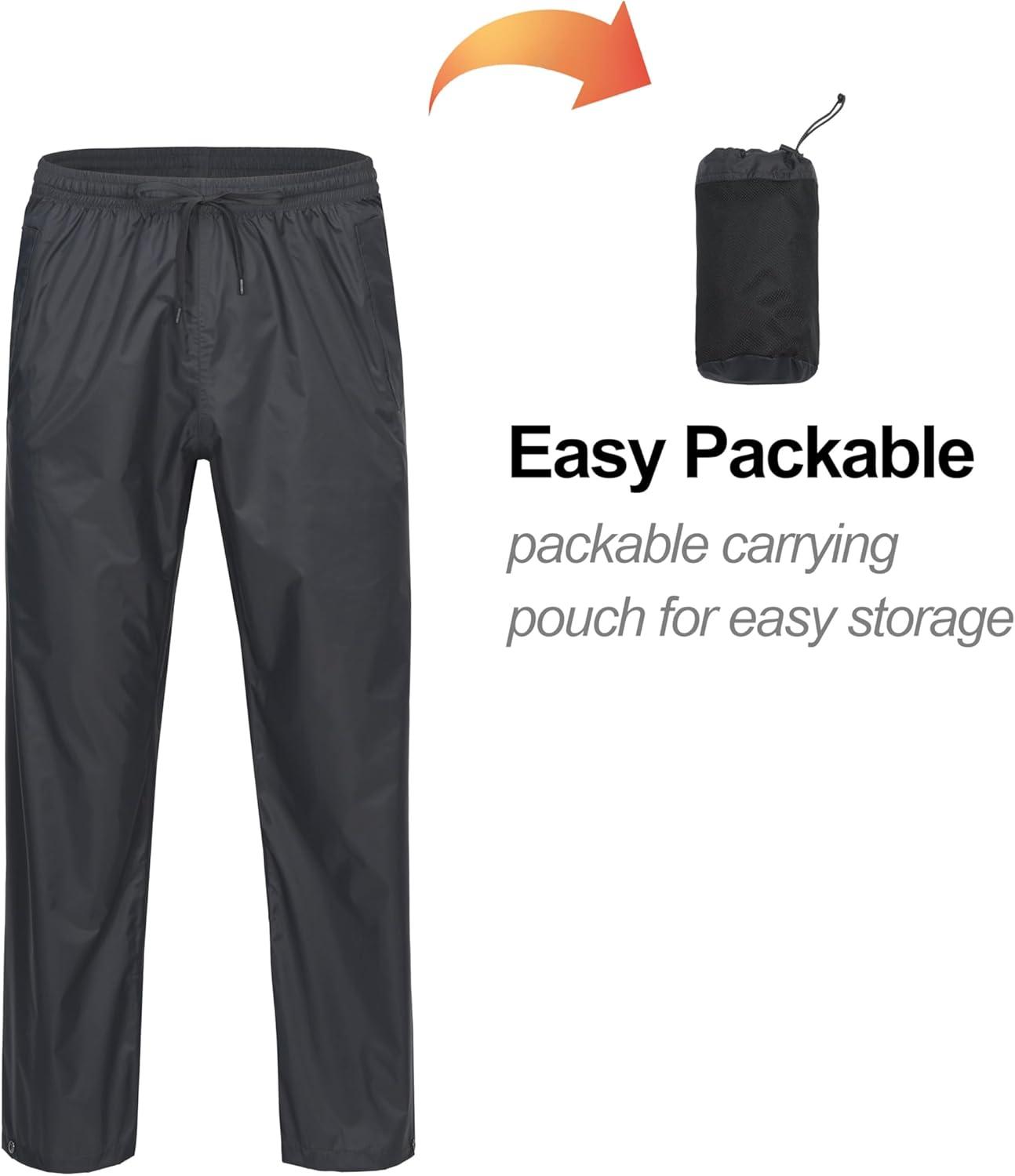 imageLittle Donkey Andy Mens Lightweight Packable Waterproof Rain Pants with Pockets for Hiking Travel FishingGrey