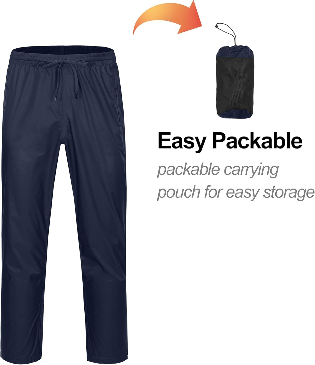 imageLittle Donkey Andy Mens Lightweight Packable Waterproof Rain Pants with Pockets for Hiking Travel FishingNavy Blue