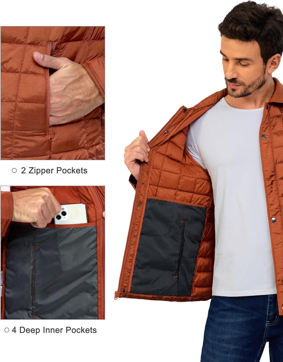 imageLittle Donkey Andy Mens Lightweight Quilted Puffer Jacket Windproof Thermal Winter Coat with Recycled InsulationBorange