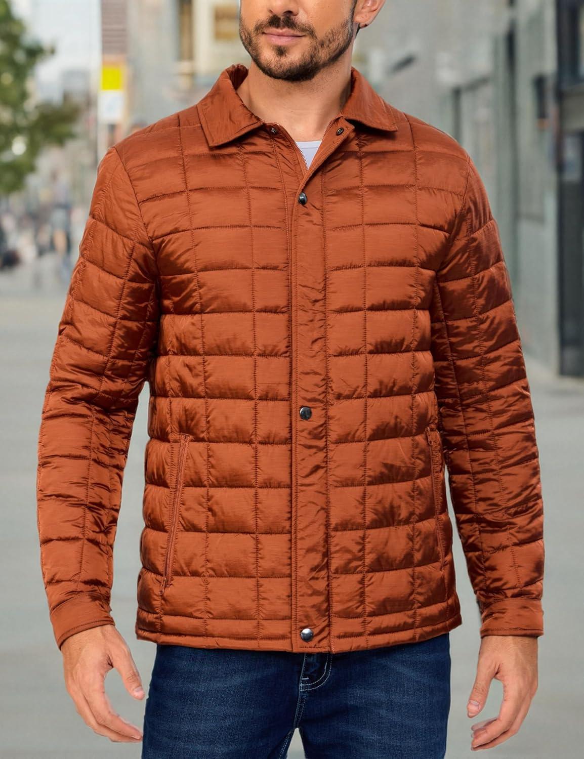 imageLittle Donkey Andy Mens Lightweight Quilted Puffer Jacket Windproof Thermal Winter Coat with Recycled InsulationBorange