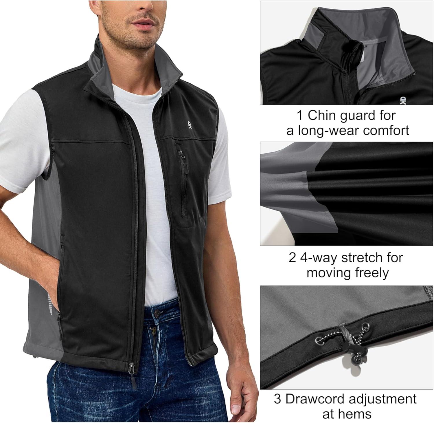 imageLittle Donkey Andy Mens Lightweight Softshell Vest Windproof Sleeveless Jacket for Running Hiking Cycling ReflctiveReflctive Black