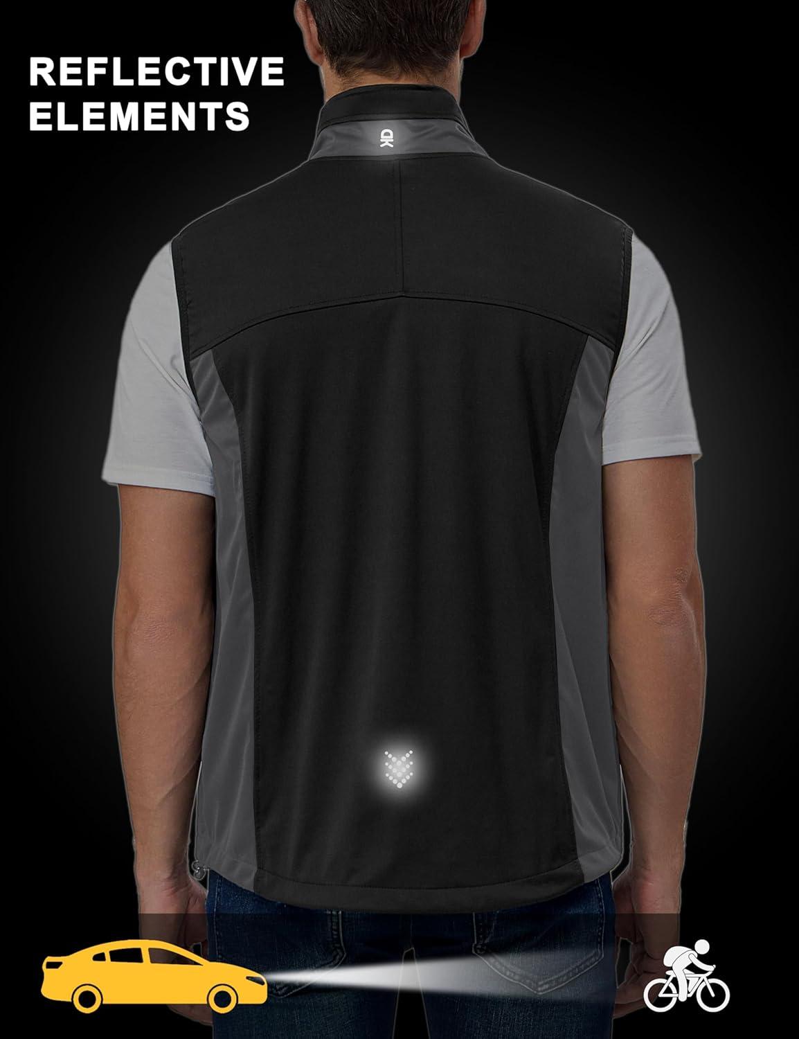 imageLittle Donkey Andy Mens Lightweight Softshell Vest Windproof Sleeveless Jacket for Running Hiking Cycling ReflctiveReflctive Black