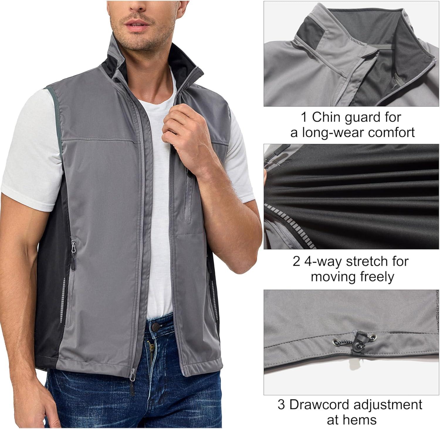imageLittle Donkey Andy Mens Lightweight Softshell Vest Windproof Sleeveless Jacket for Running Hiking Cycling ReflctiveReflctive Grey
