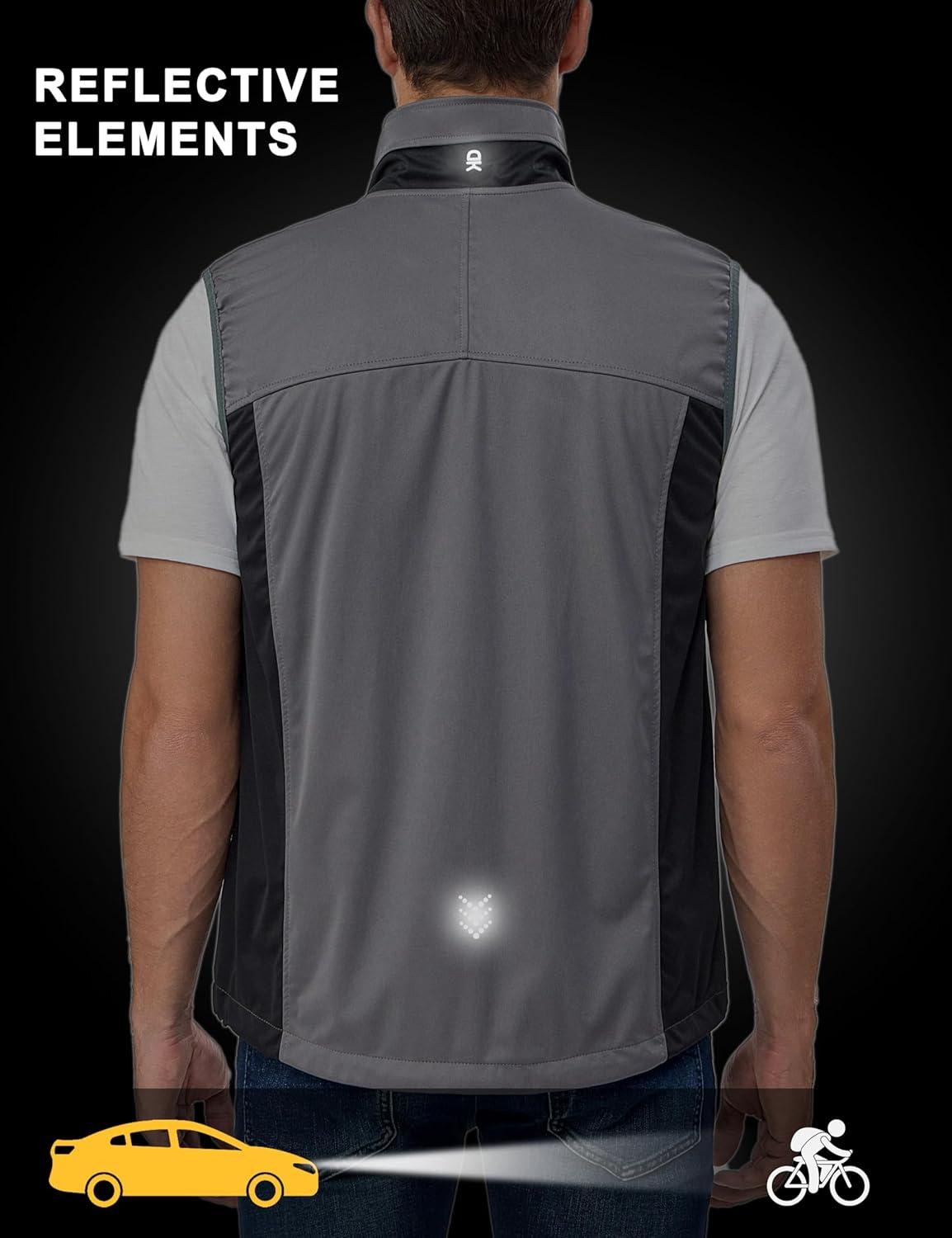 imageLittle Donkey Andy Mens Lightweight Softshell Vest Windproof Sleeveless Jacket for Running Hiking Cycling ReflctiveReflctive Grey