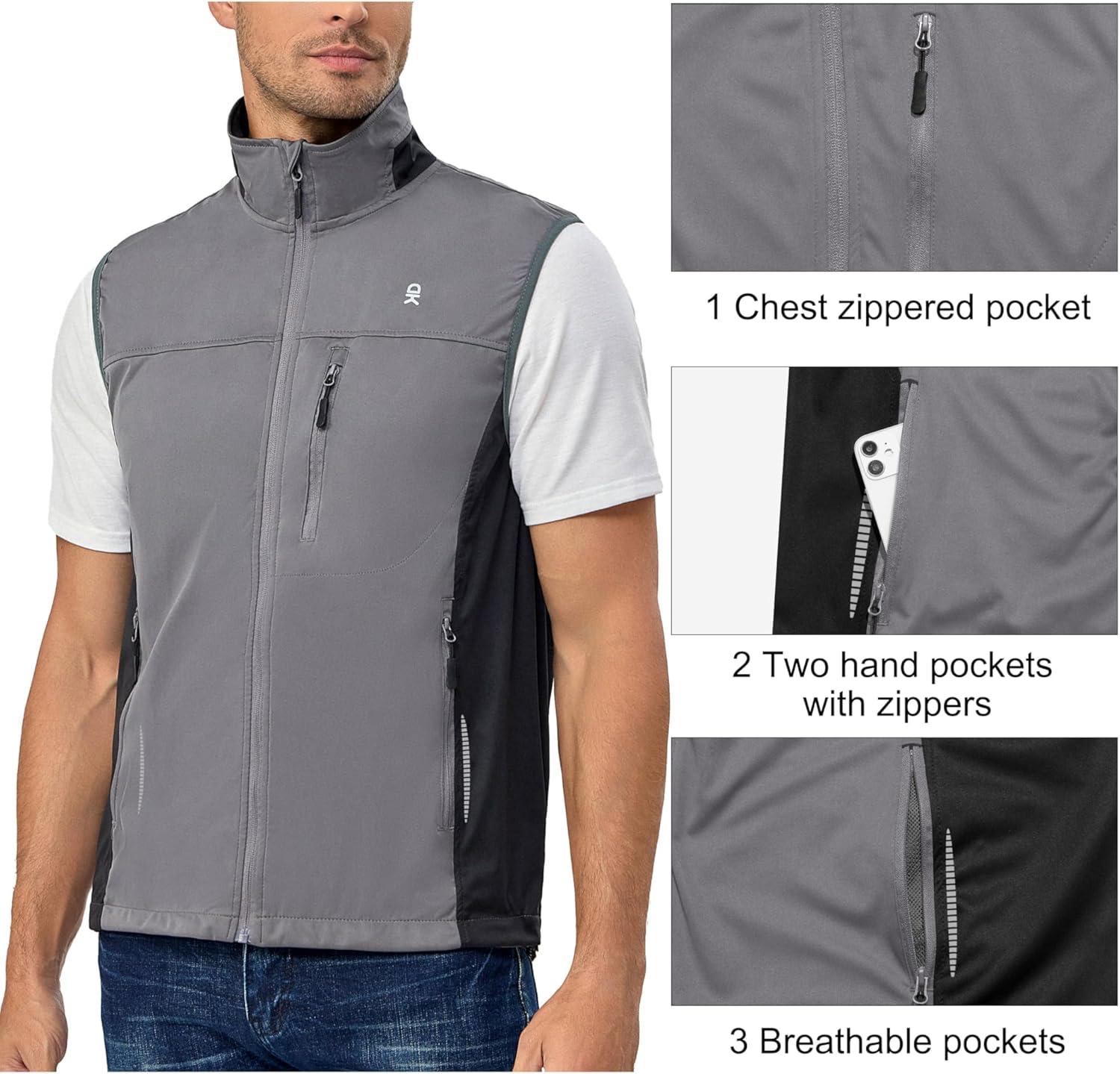 imageLittle Donkey Andy Mens Lightweight Softshell Vest Windproof Sleeveless Jacket for Running Hiking Cycling ReflctiveReflctive Grey