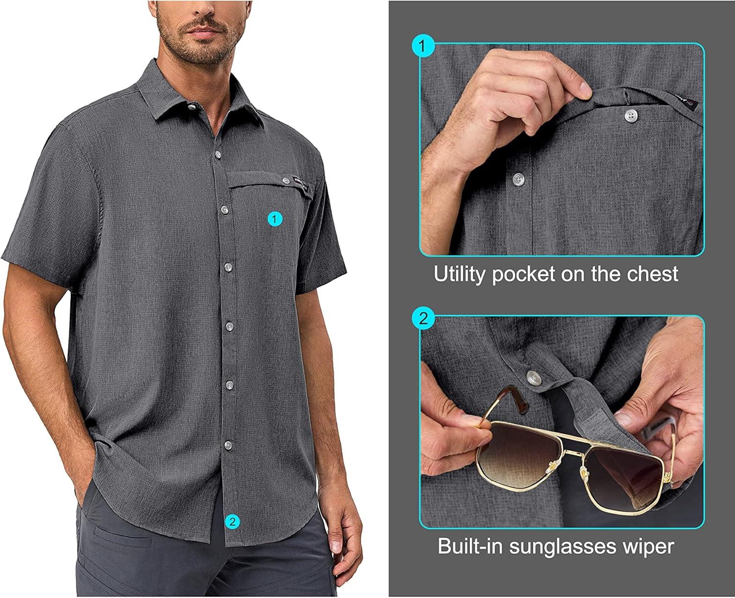 imageLittle Donkey Andy Mens Lightweight UPF 50 Short Sleeve Shirt Breathable Fishing Hiking Shirt AirHoles TechCarbon Heathershort