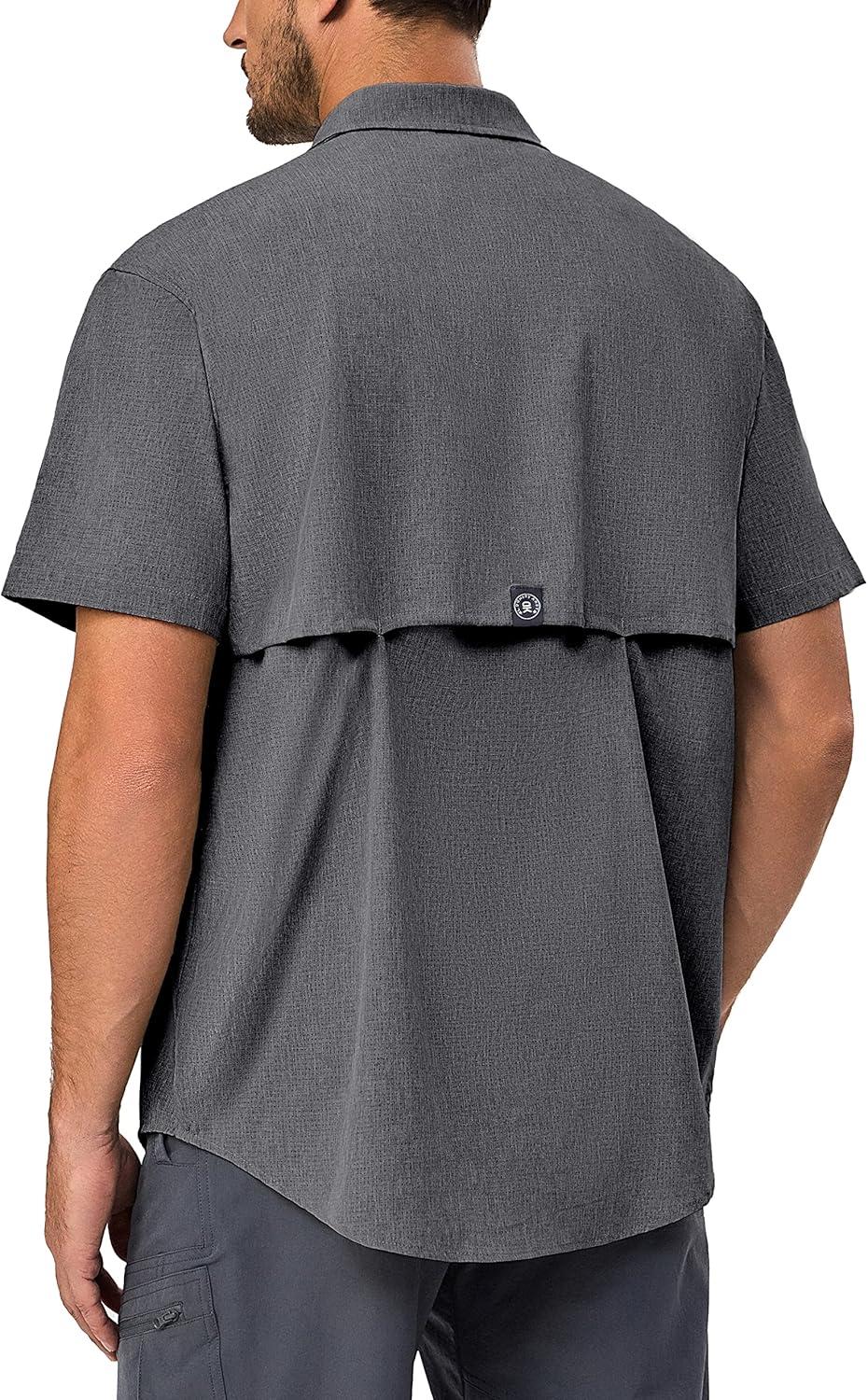 imageLittle Donkey Andy Mens Lightweight UPF 50 Short Sleeve Shirt Breathable Fishing Hiking Shirt AirHoles TechCarbon Heathershort
