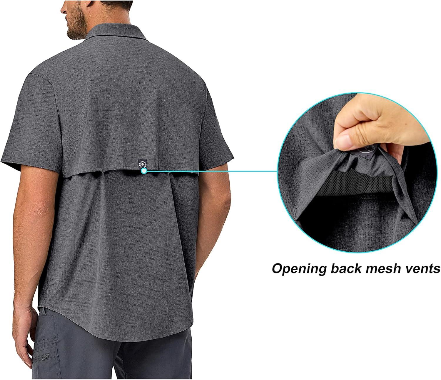 imageLittle Donkey Andy Mens Lightweight UPF 50 Short Sleeve Shirt Breathable Fishing Hiking Shirt AirHoles TechCarbon Heathershort