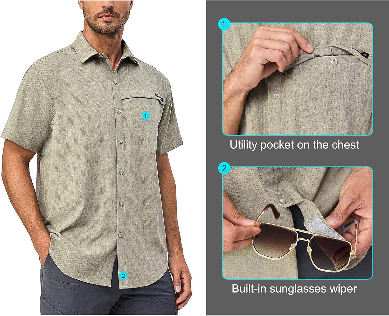 imageLittle Donkey Andy Mens Lightweight UPF 50 Short Sleeve Shirt Breathable Fishing Hiking Shirt AirHoles TechLaurel Oak Heathershort