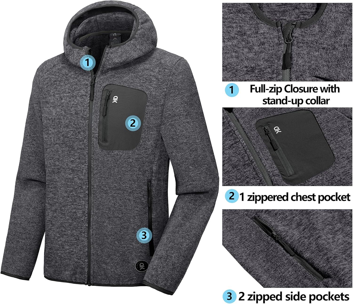 imageLittle Donkey Andy Mens Lightweight Warm Polar Fleece Running Jacket Hooded Full Zip Hiking Golf Casual JacketDeep Grey Heather