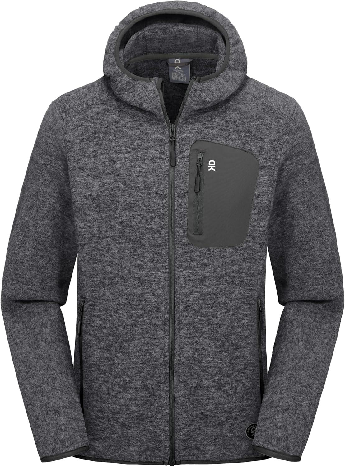 imageLittle Donkey Andy Mens Lightweight Warm Polar Fleece Running Jacket Hooded Full Zip Hiking Golf Casual JacketDeep Grey Heather