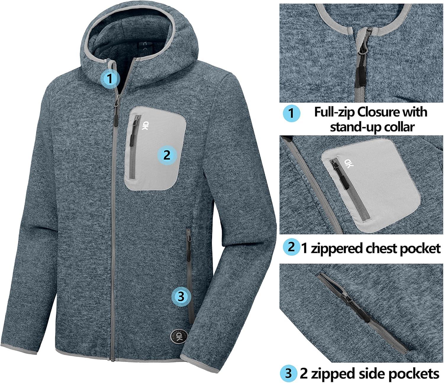 imageLittle Donkey Andy Mens Lightweight Warm Polar Fleece Running Jacket Hooded Full Zip Hiking Golf Casual JacketLight Grey Heather