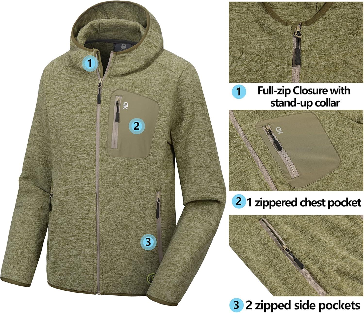 imageLittle Donkey Andy Mens Lightweight Warm Polar Fleece Running Jacket Hooded Full Zip Hiking Golf Casual JacketOlive Green Heather