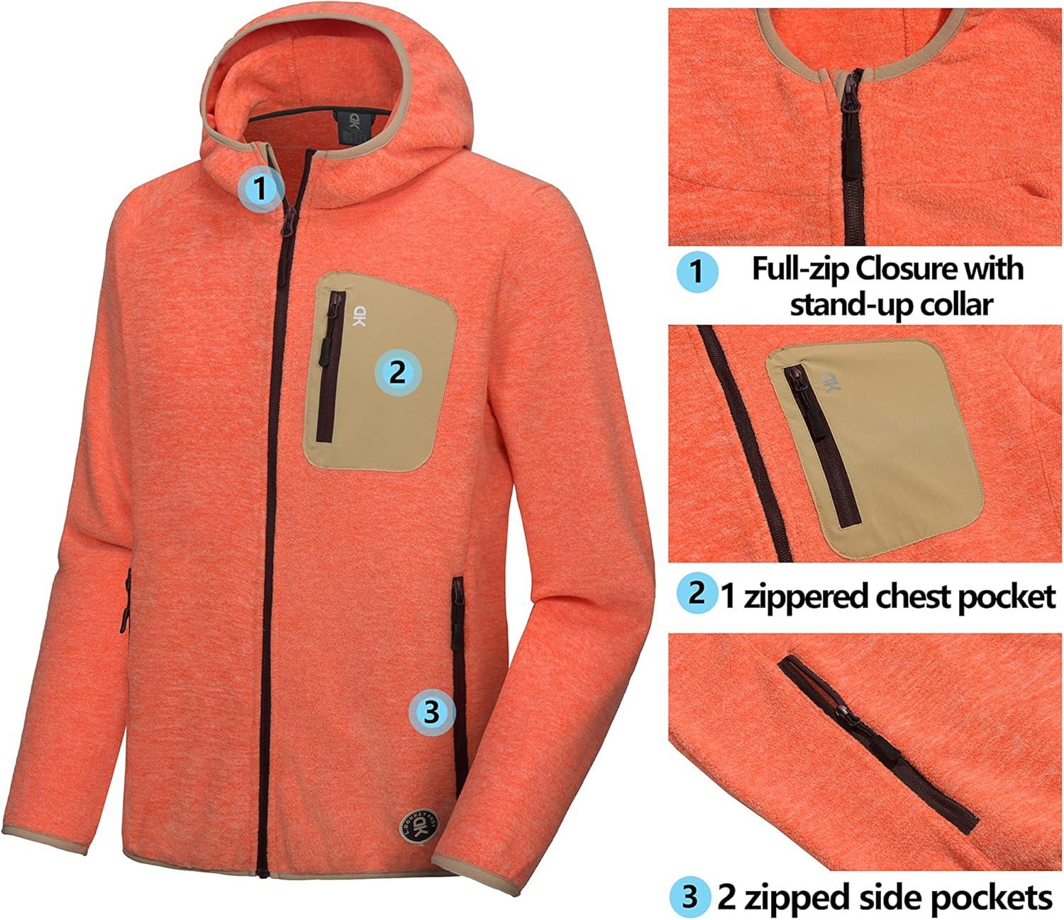 imageLittle Donkey Andy Mens Lightweight Warm Polar Fleece Running Jacket Hooded Full Zip Hiking Golf Casual JacketOrange Heather