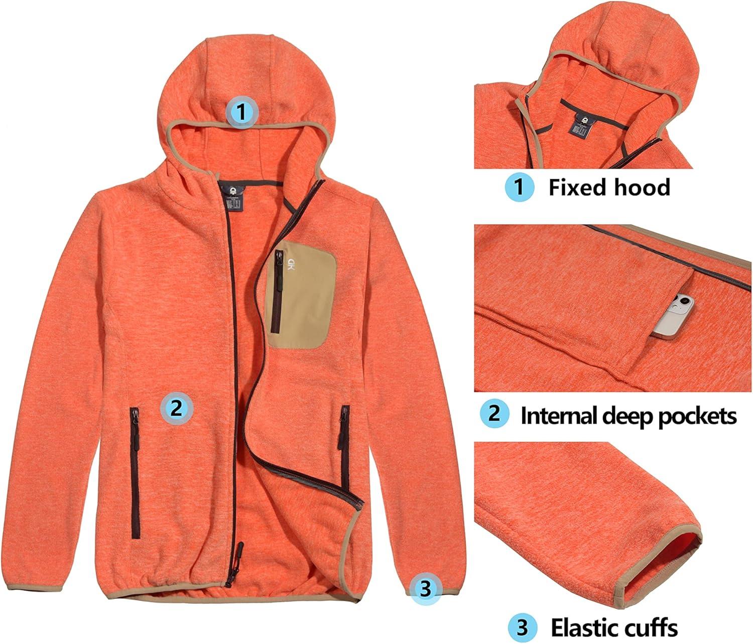 imageLittle Donkey Andy Mens Lightweight Warm Polar Fleece Running Jacket Hooded Full Zip Hiking Golf Casual JacketOrange Heather