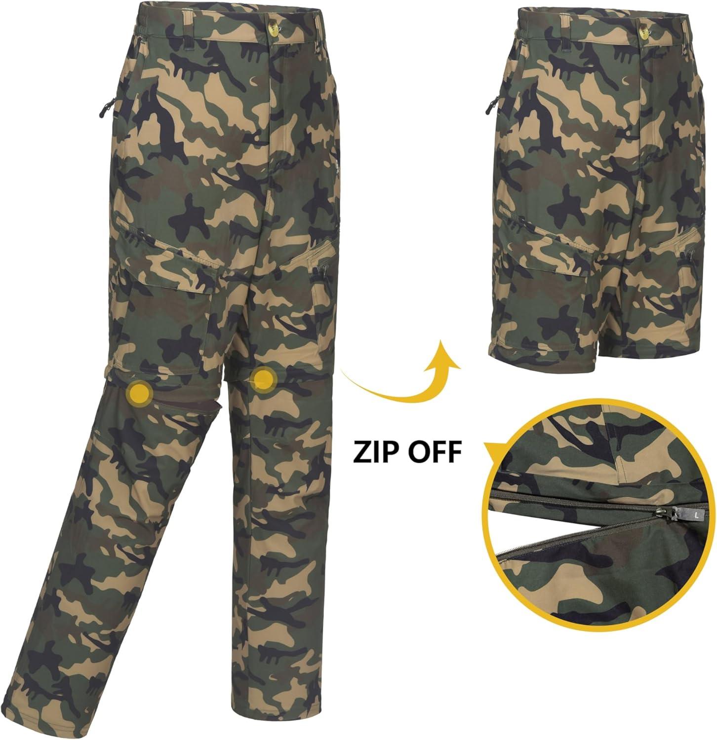 imageLittle Donkey Andy Mens Outdoor Sports Two Section Trousers Mountaineering Hiking HikingOne Zipoff Camo Green