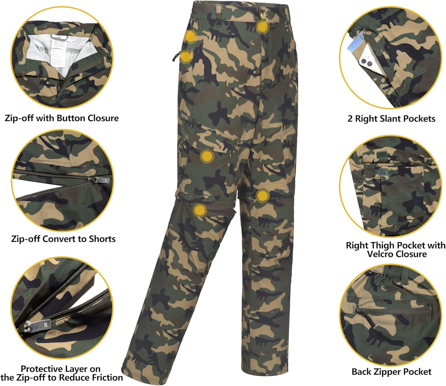 imageLittle Donkey Andy Mens Outdoor Sports Two Section Trousers Mountaineering Hiking HikingOne Zipoff Camo Green