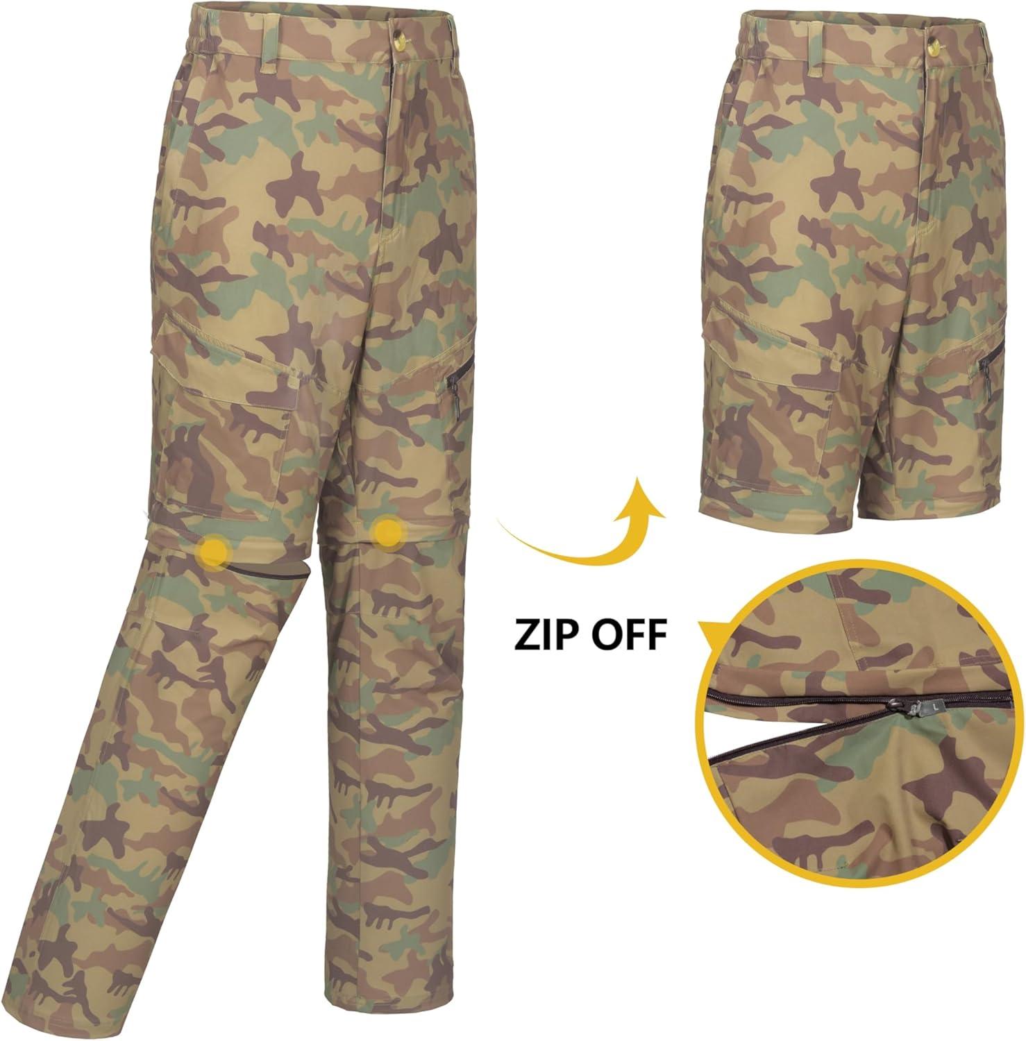 imageLittle Donkey Andy Mens Outdoor Sports Two Section Trousers Mountaineering Hiking HikingOne Zipoff Camo Khaki