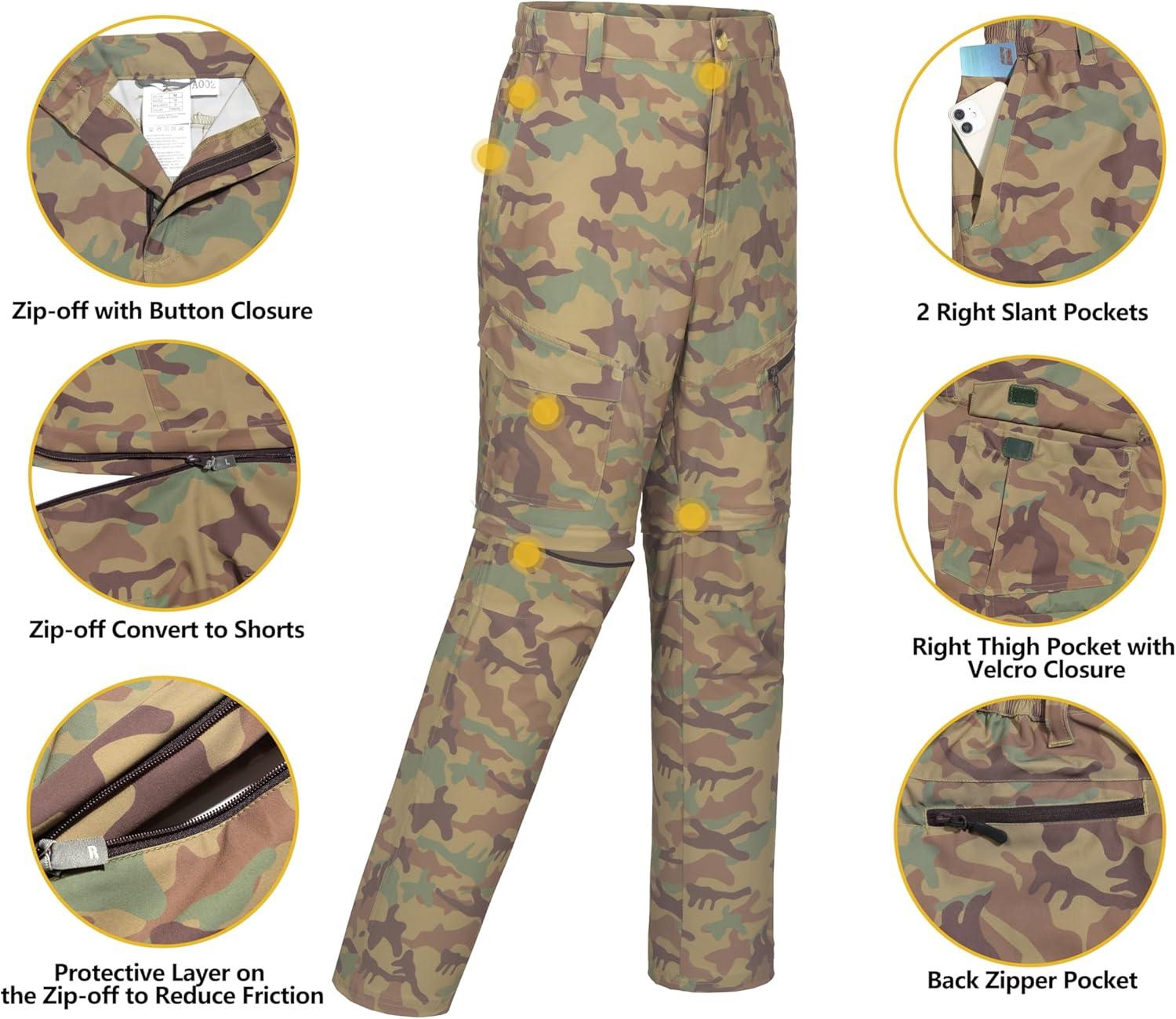 imageLittle Donkey Andy Mens Outdoor Sports Two Section Trousers Mountaineering Hiking HikingOne Zipoff Camo Khaki