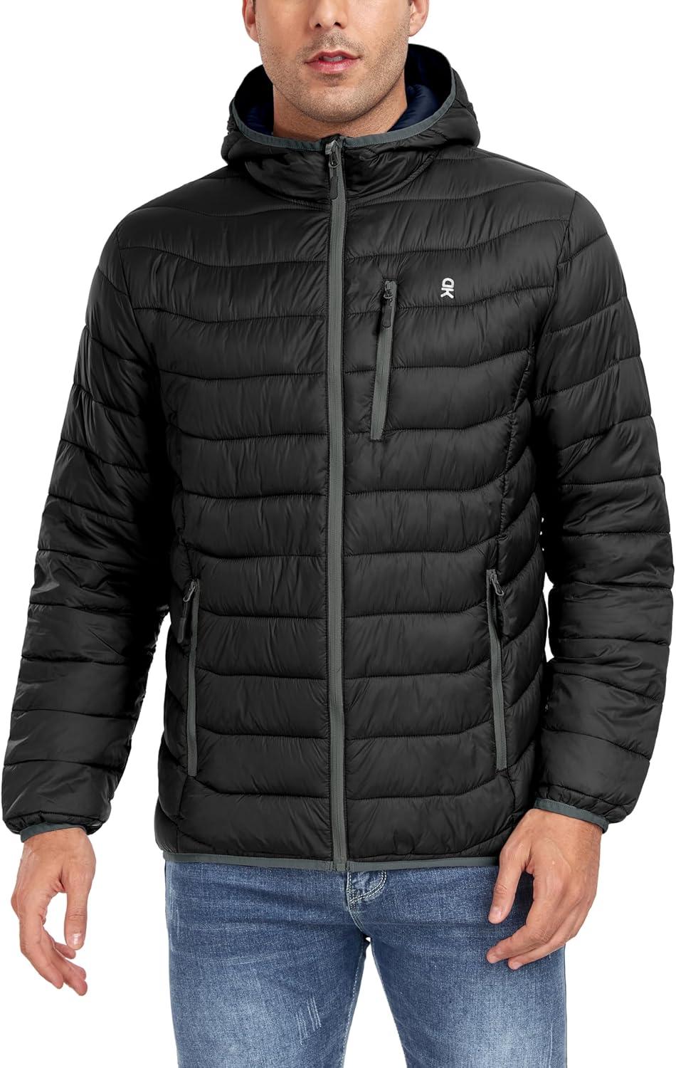 imageLittle Donkey Andy Mens Packable Puffer Jacket Lightweight Hooded Warm Winter Coat with Recycled Insulation S3XLPackableblack