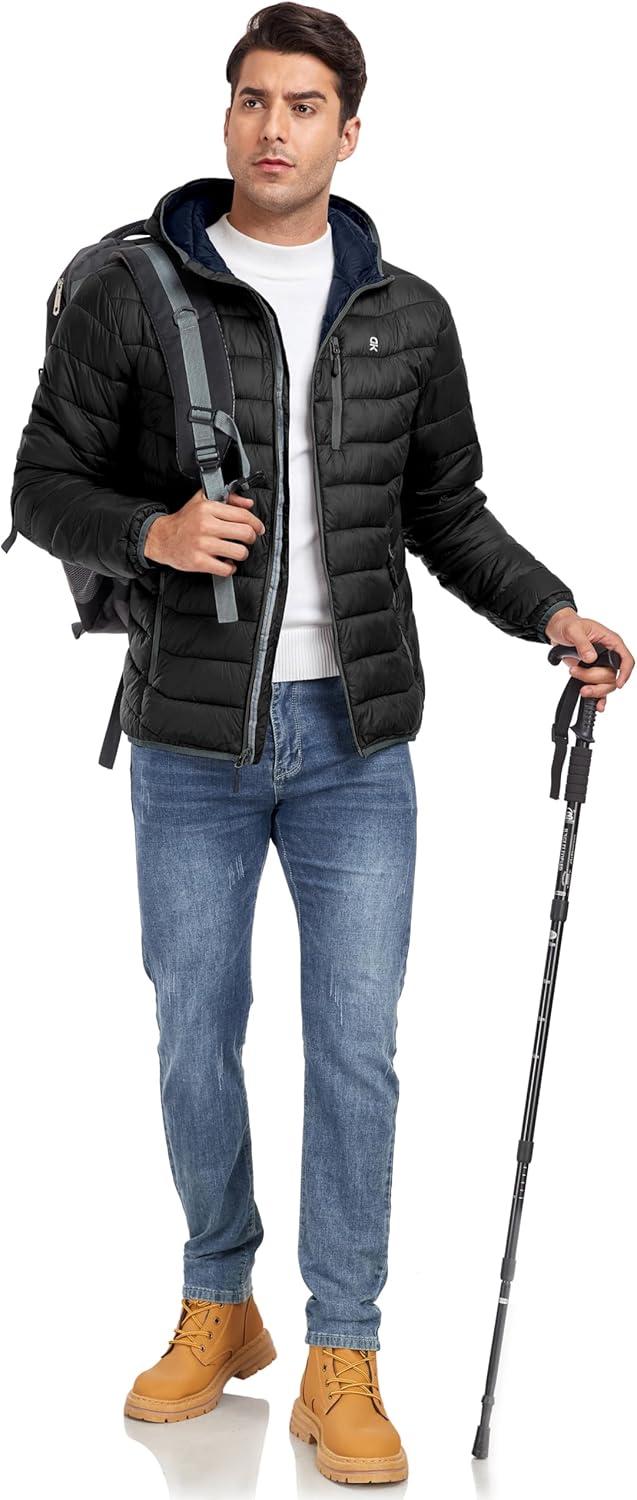 imageLittle Donkey Andy Mens Packable Puffer Jacket Lightweight Hooded Warm Winter Coat with Recycled Insulation S3XLPackableblack