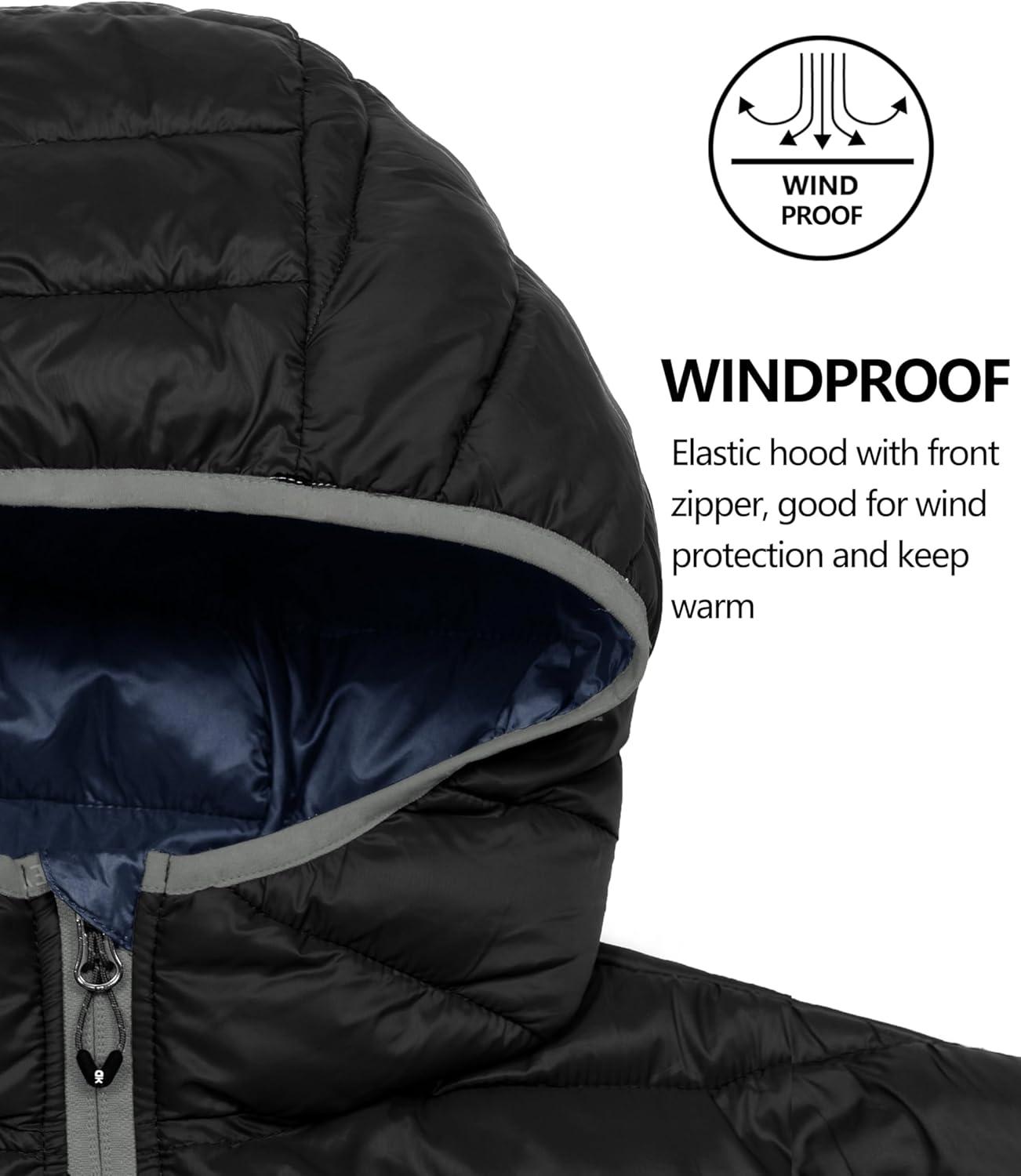 imageLittle Donkey Andy Mens Packable Puffer Jacket Lightweight Hooded Warm Winter Coat with Recycled Insulation S3XLPackableblack