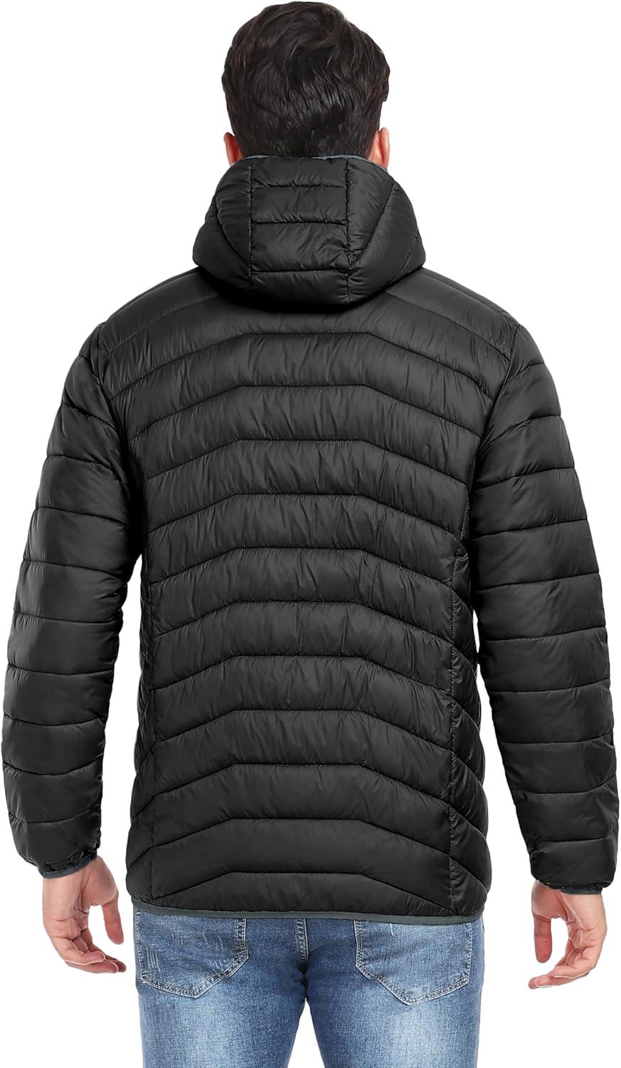 imageLittle Donkey Andy Mens Packable Puffer Jacket Lightweight Hooded Warm Winter Coat with Recycled Insulation S3XLPackableblack