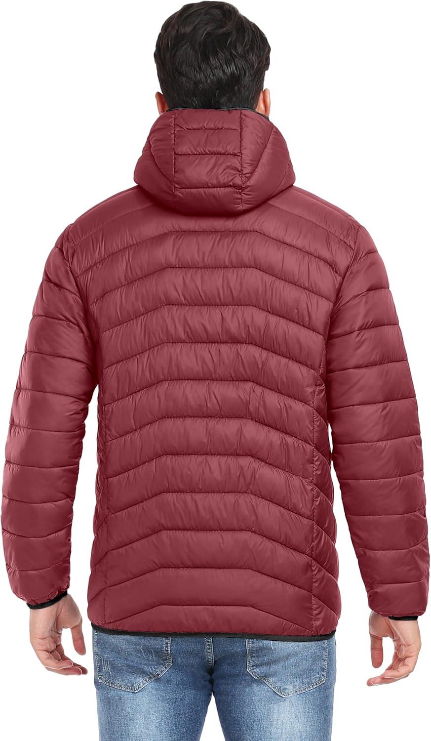 imageLittle Donkey Andy Mens Packable Puffer Jacket Lightweight Hooded Warm Winter Coat with Recycled Insulation S3XLPackabledark Red