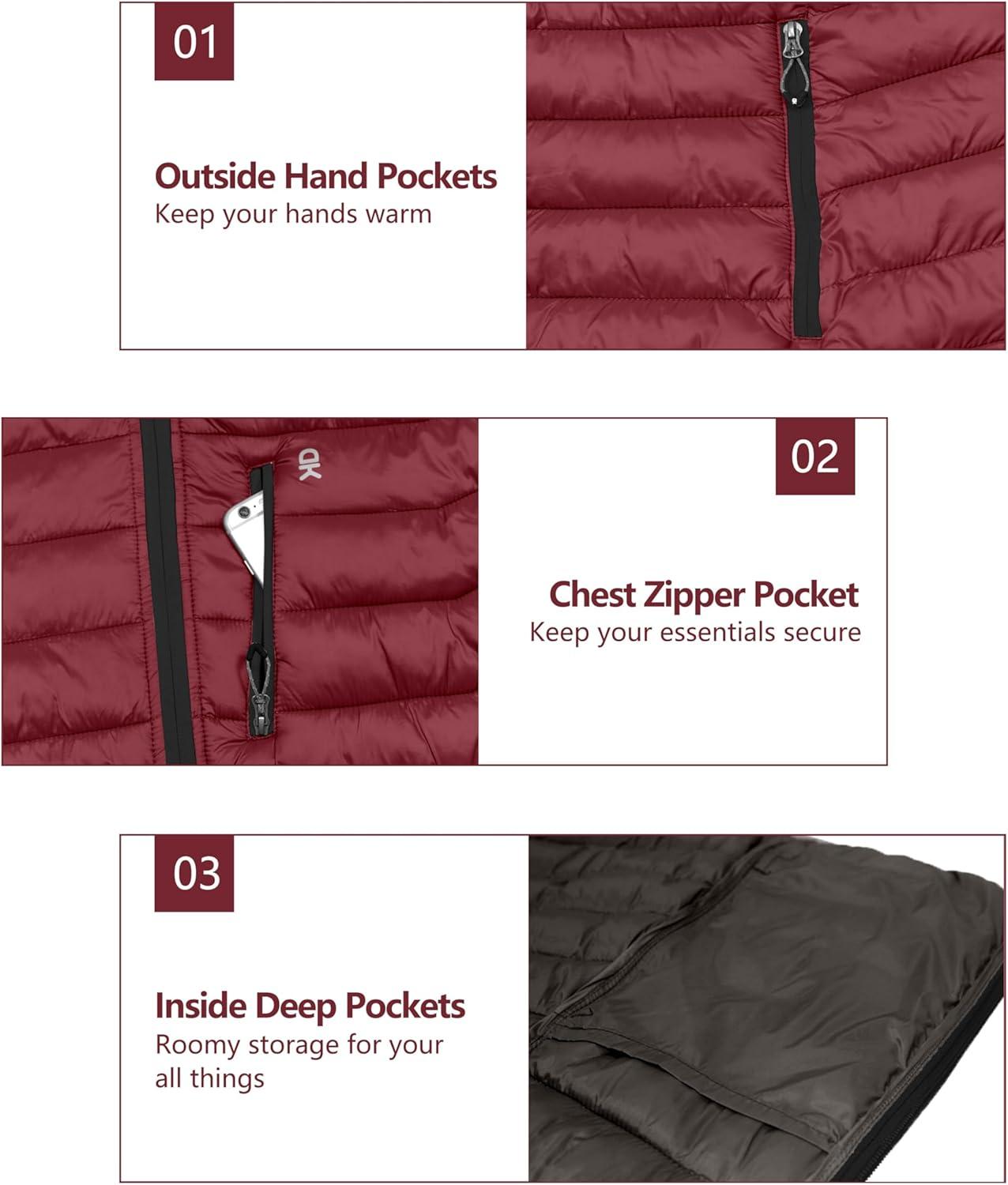 imageLittle Donkey Andy Mens Packable Puffer Jacket Lightweight Hooded Warm Winter Coat with Recycled Insulation S3XLPackabledark Red