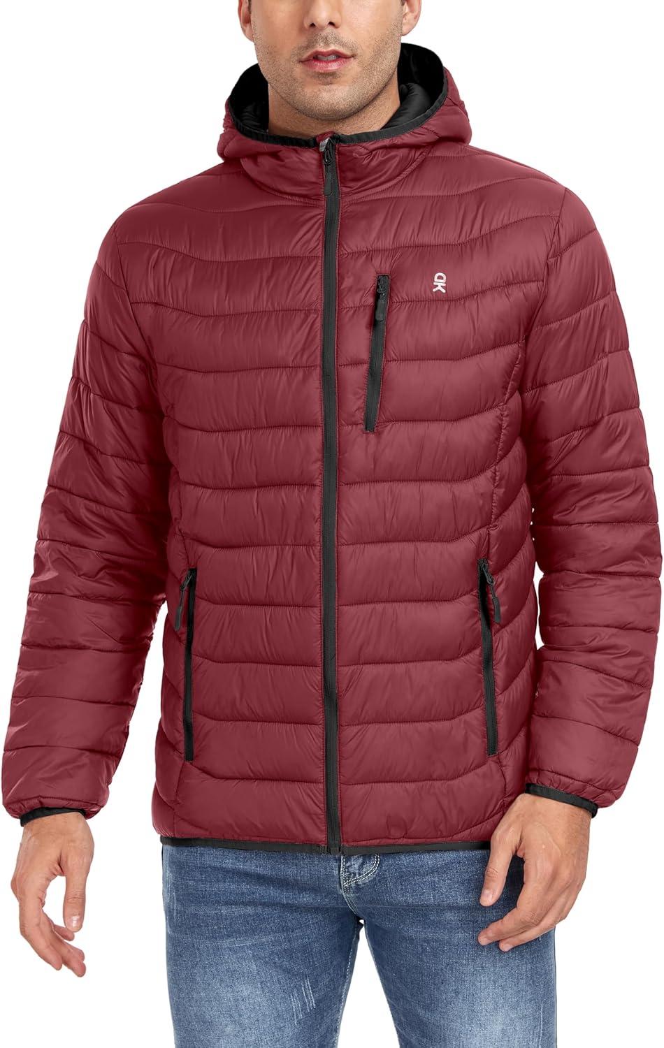 imageLittle Donkey Andy Mens Packable Puffer Jacket Lightweight Hooded Warm Winter Coat with Recycled Insulation S3XLPackabledark Red