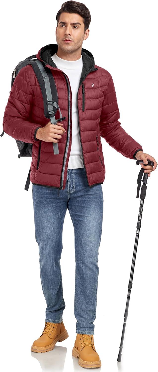 imageLittle Donkey Andy Mens Packable Puffer Jacket Lightweight Hooded Warm Winter Coat with Recycled Insulation S3XLPackabledark Red