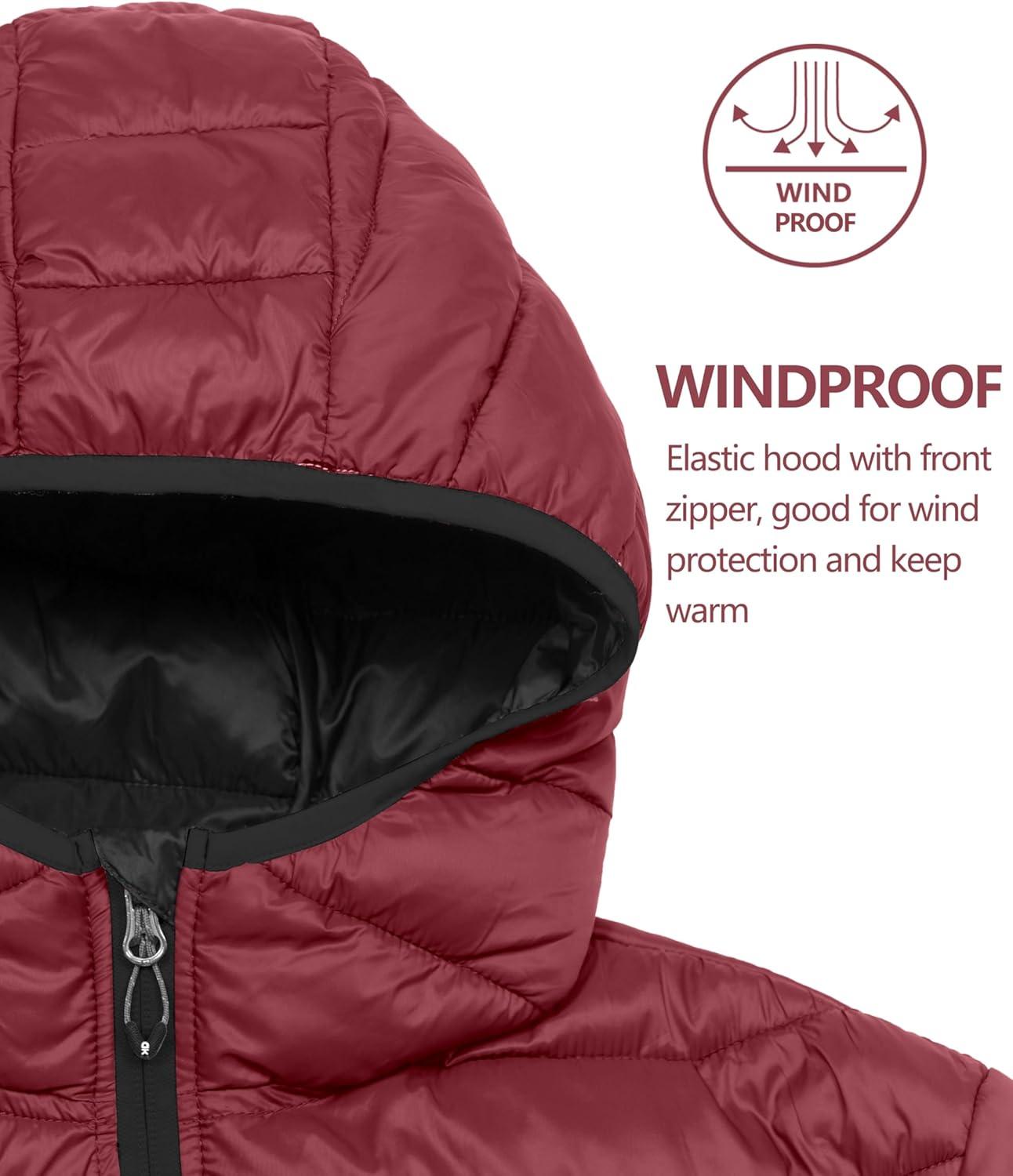 imageLittle Donkey Andy Mens Packable Puffer Jacket Lightweight Hooded Warm Winter Coat with Recycled Insulation S3XLPackabledark Red