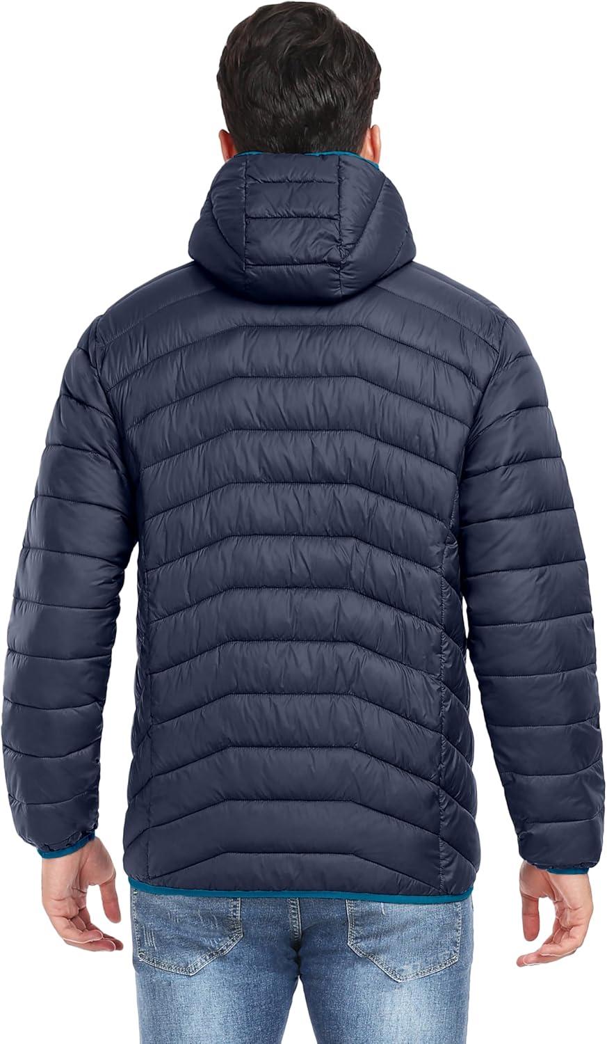 imageLittle Donkey Andy Mens Packable Puffer Jacket Lightweight Hooded Warm Winter Coat with Recycled Insulation S3XLPackabledeep Blue