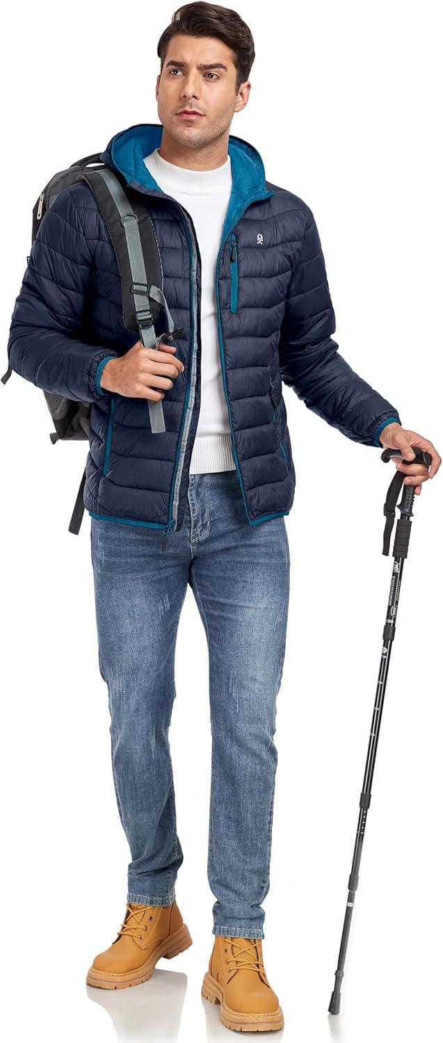 imageLittle Donkey Andy Mens Packable Puffer Jacket Lightweight Hooded Warm Winter Coat with Recycled Insulation S3XLPackabledeep Blue