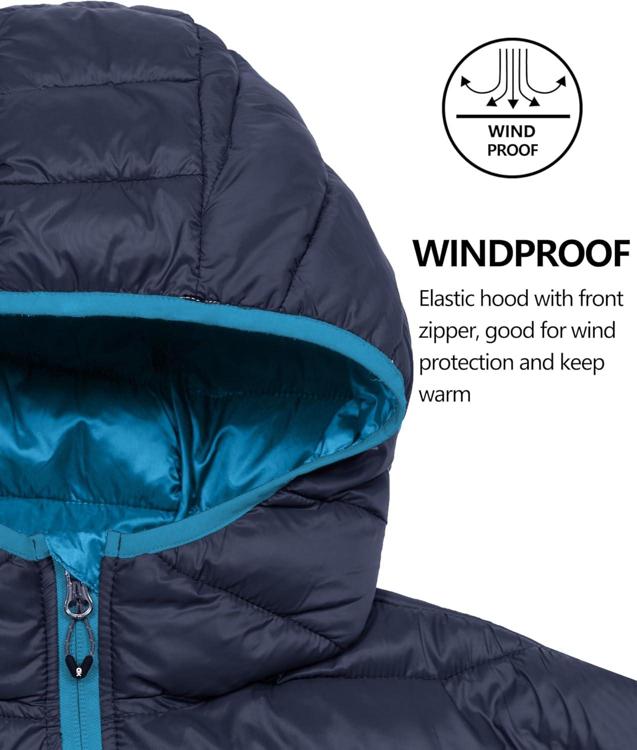 imageLittle Donkey Andy Mens Packable Puffer Jacket Lightweight Hooded Warm Winter Coat with Recycled Insulation S3XLPackabledeep Blue