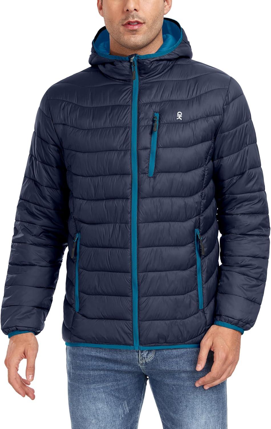 imageLittle Donkey Andy Mens Packable Puffer Jacket Lightweight Hooded Warm Winter Coat with Recycled Insulation S3XLPackabledeep Blue