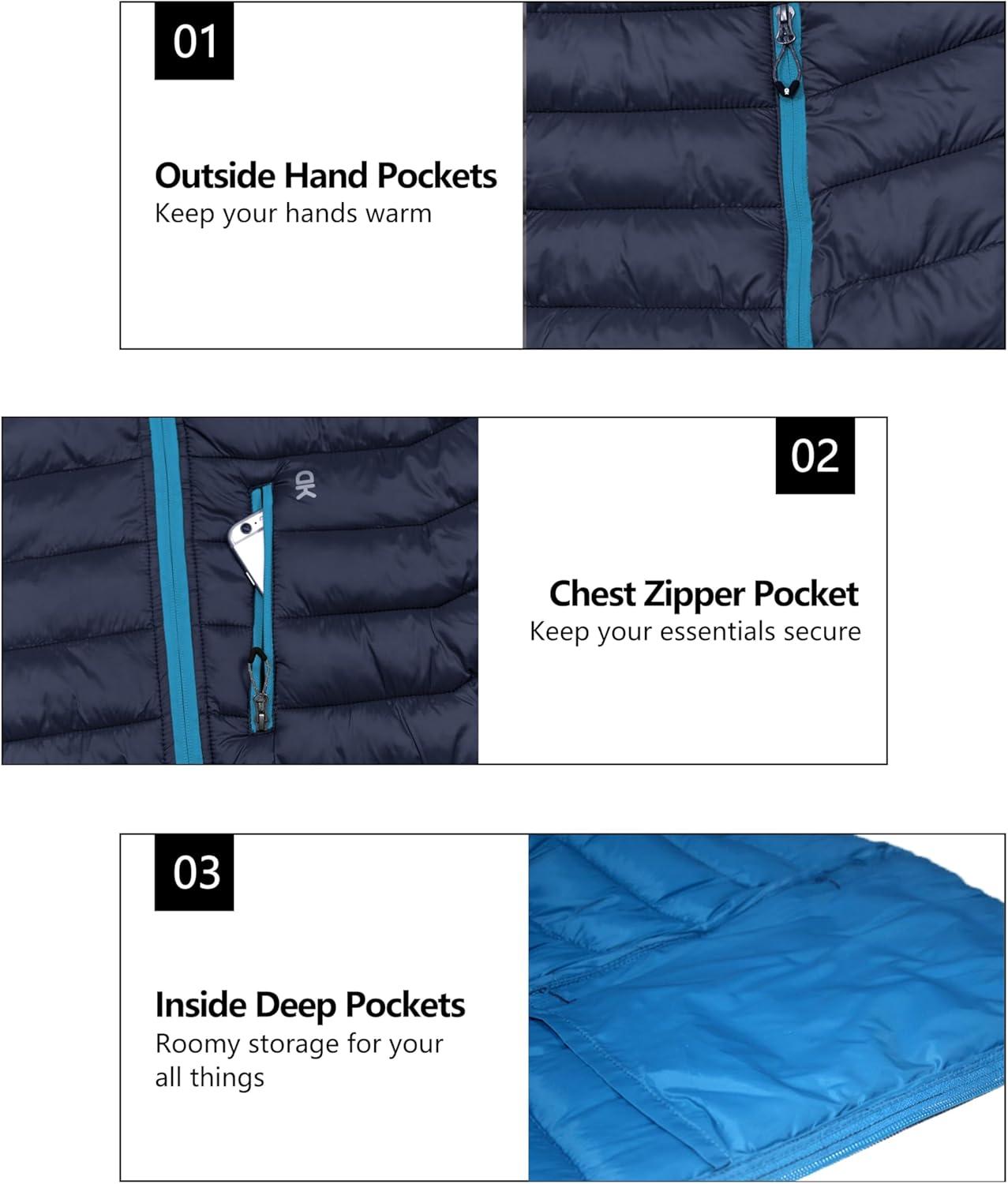 imageLittle Donkey Andy Mens Packable Puffer Jacket Lightweight Hooded Warm Winter Coat with Recycled Insulation S3XLPackabledeep Blue