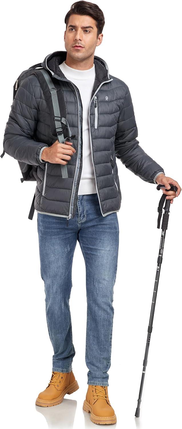 imageLittle Donkey Andy Mens Packable Puffer Jacket Lightweight Hooded Warm Winter Coat with Recycled Insulation S3XLPackablegray