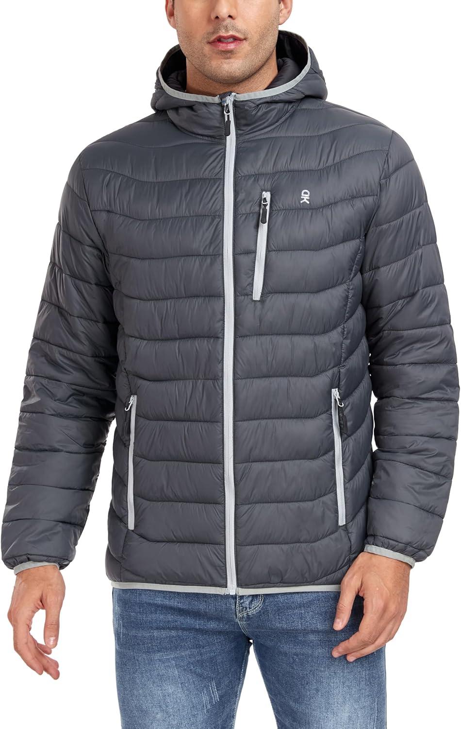 imageLittle Donkey Andy Mens Packable Puffer Jacket Lightweight Hooded Warm Winter Coat with Recycled Insulation S3XLPackablegray